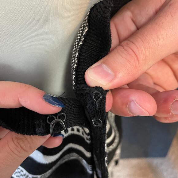 Pendleton Cardigan Black White Petite L Cotton Open Front Boho Southwest Cozy - Picture 8 of 11